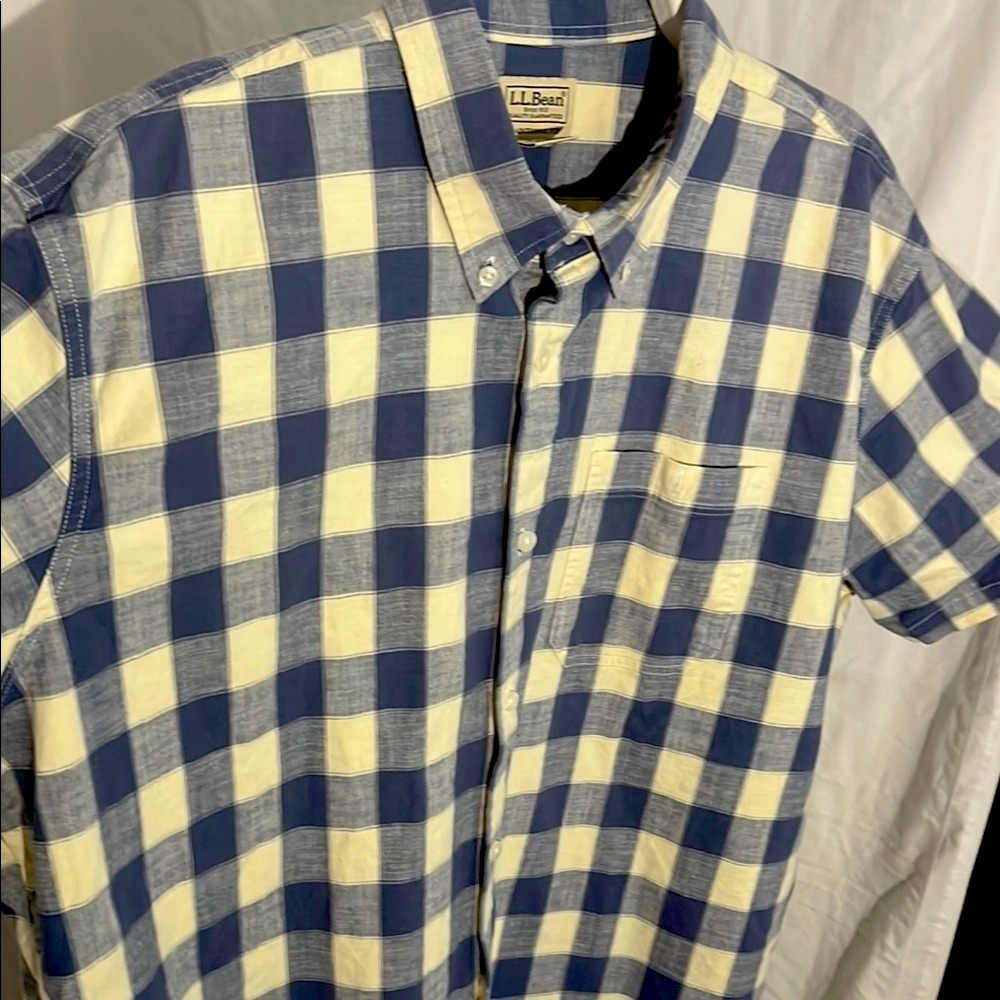 L.L. Bean Men's Blue and White Checkered Chambray
